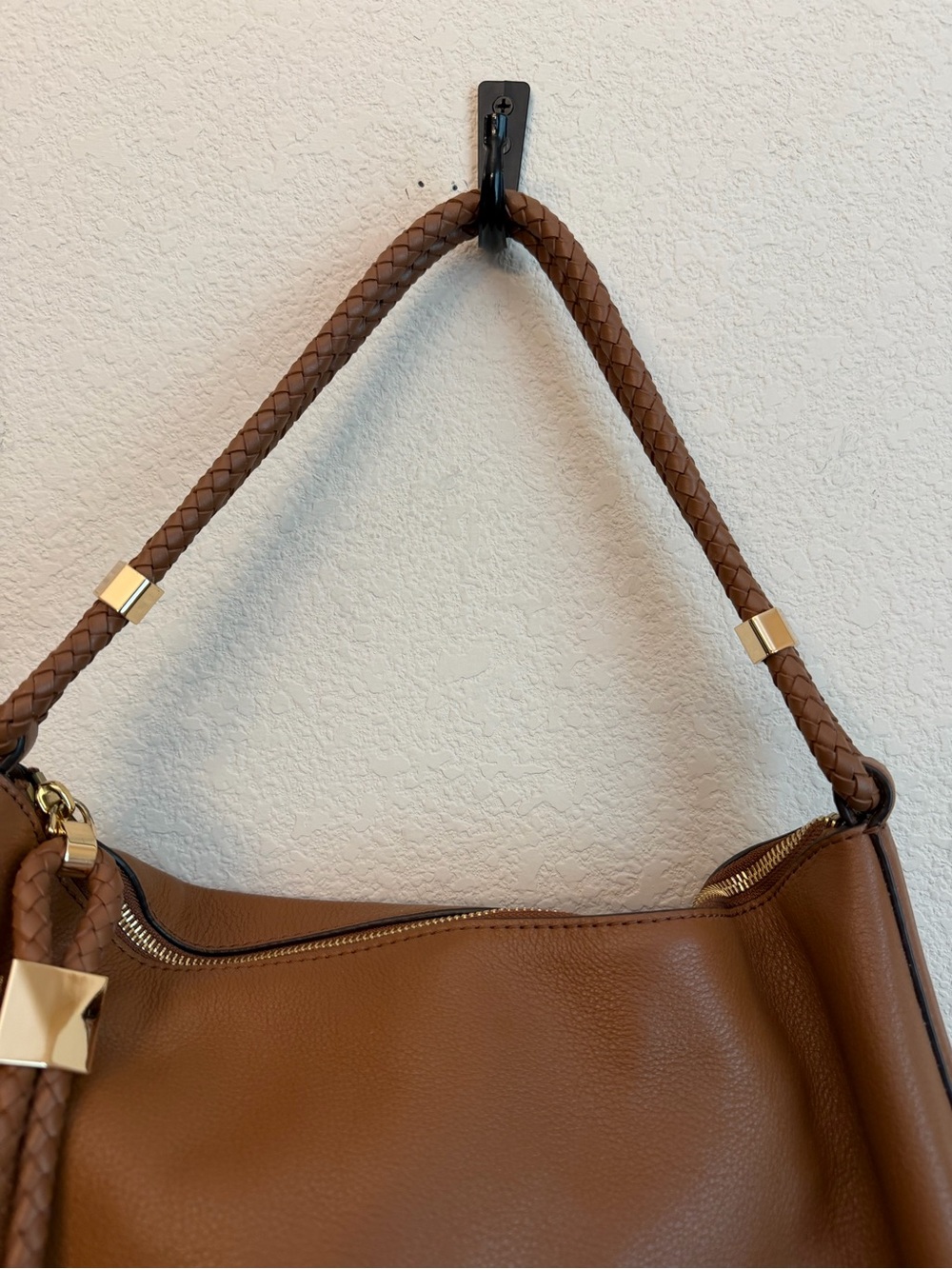 Michael Kors tan Kensington pebbled Braided-Handle shoulder with Gold Accents - Picture 5 of 15